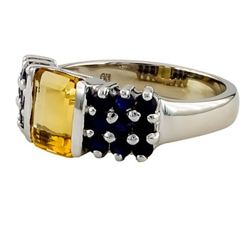 9ct white gold citrine/sapphire Band Ring size N